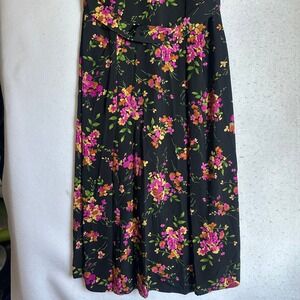 Vintage Inseparables Floral Midi Skirt Made in USA Elastic Waist Burgundy Sz 14